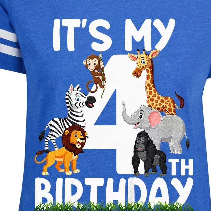 Kids Its My 4th Birthday Zoo Jungle Safari 4 Years Old Animals Enza Ladies Jersey Football T-Shirt