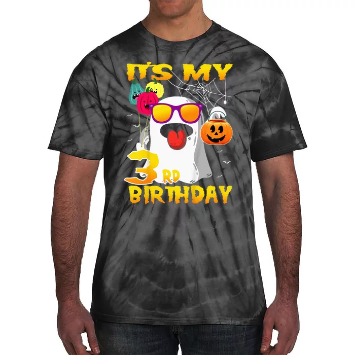 Kids Its My 3rd Birthday Ghost Pumpkin Halloween Party 3 Years Tie-Dye T-Shirt