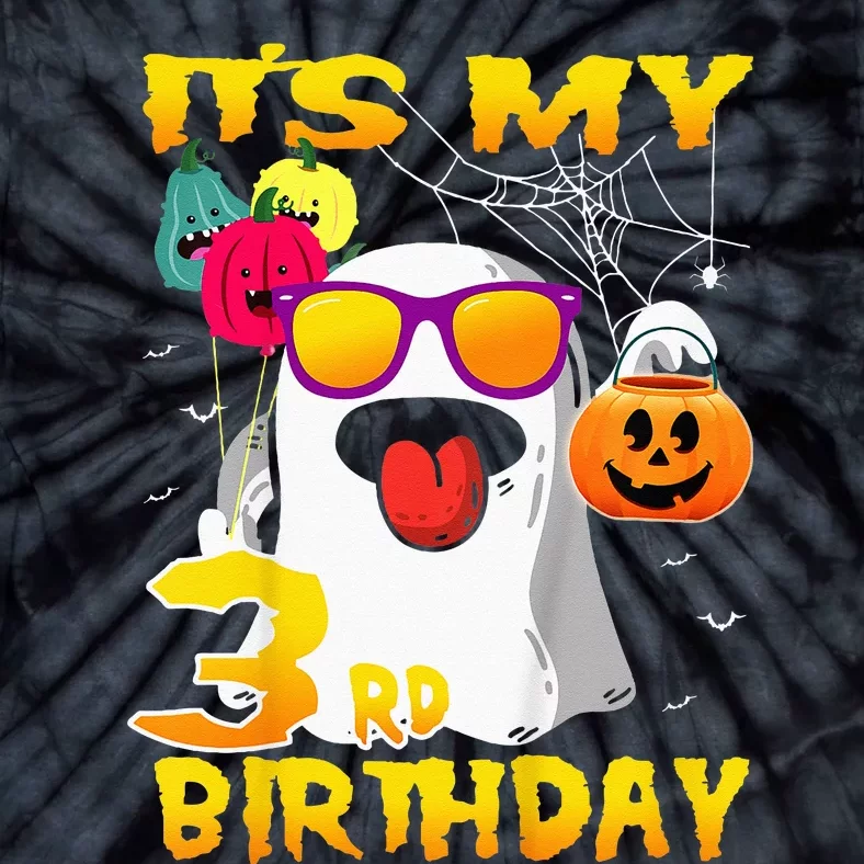 Kids Its My 3rd Birthday Ghost Pumpkin Halloween Party 3 Years Tie-Dye T-Shirt