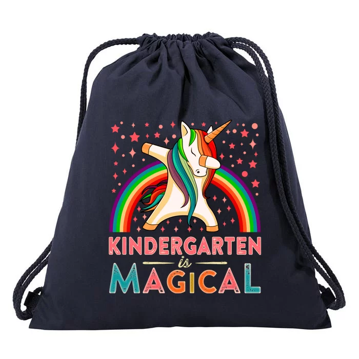 Kindergarten Is Magical Cute Rainbow Dabbing Unicorn Gift Drawstring Bag