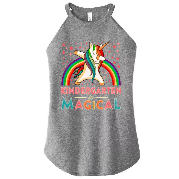 Kindergarten Is Magical Cute Rainbow Dabbing Unicorn Gift Women’s Perfect Tri Rocker Tank