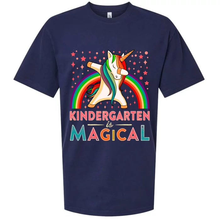 Kindergarten Is Magical Cute Rainbow Dabbing Unicorn Gift Sueded Cloud Jersey T-Shirt