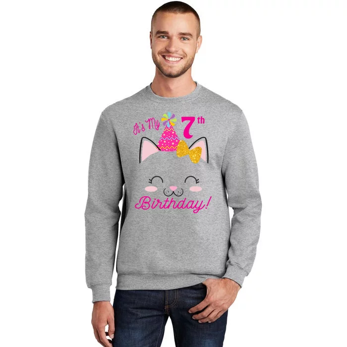 Kids Its My 7th Birthday Shirt Girl Kitty Cat Theme Party Outfit Tall Sweatshirt