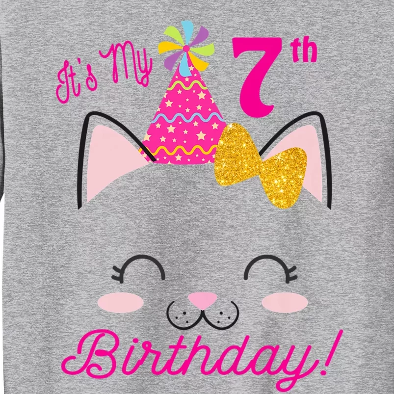 Kids Its My 7th Birthday Shirt Girl Kitty Cat Theme Party Outfit Tall Sweatshirt