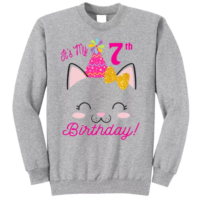 Kids Its My 7th Birthday Shirt Girl Kitty Cat Theme Party Outfit Tall Sweatshirt