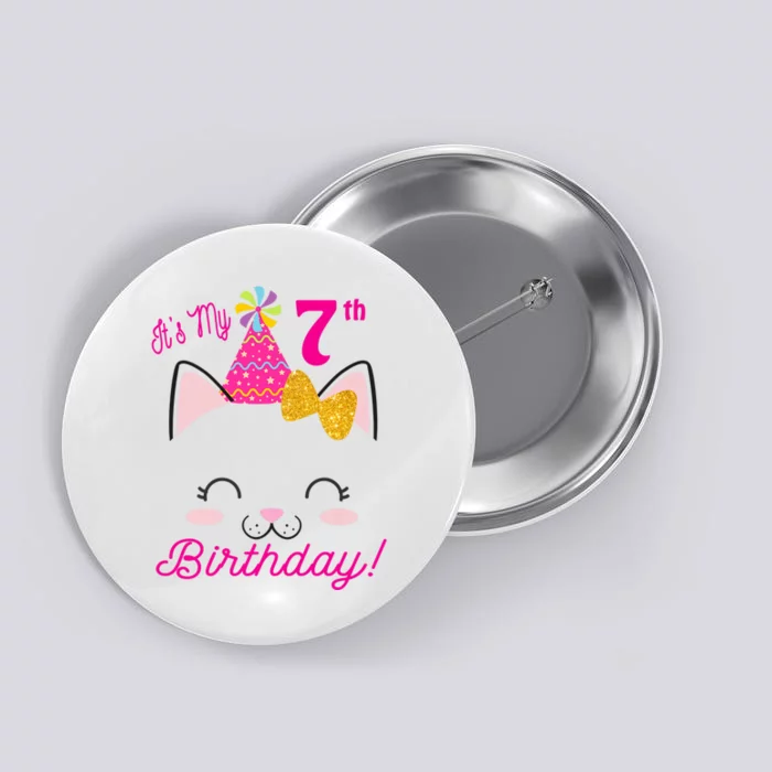 Kids Its My 7th Birthday Shirt Girl Kitty Cat Theme Party Outfit Button