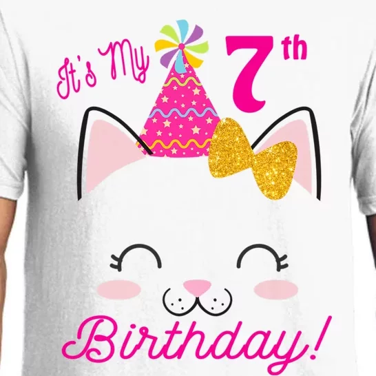 Kids Its My 7th Birthday Shirt Girl Kitty Cat Theme Party Outfit Pajama Set