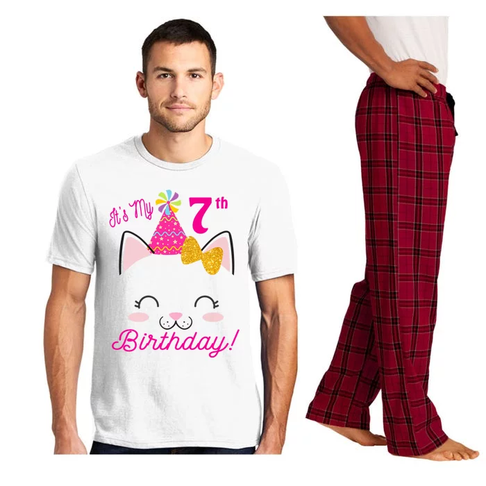 Kids Its My 7th Birthday Shirt Girl Kitty Cat Theme Party Outfit Pajama Set