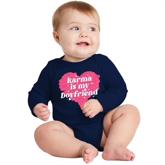 Karma Is My Boyfriend Pink Heart Baby Long Sleeve Bodysuit