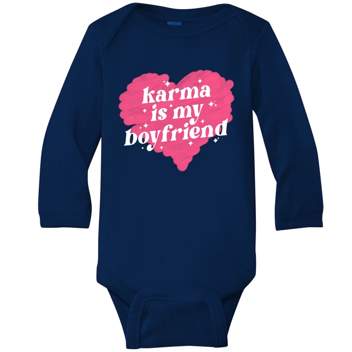 Karma Is My Boyfriend Pink Heart Baby Long Sleeve Bodysuit