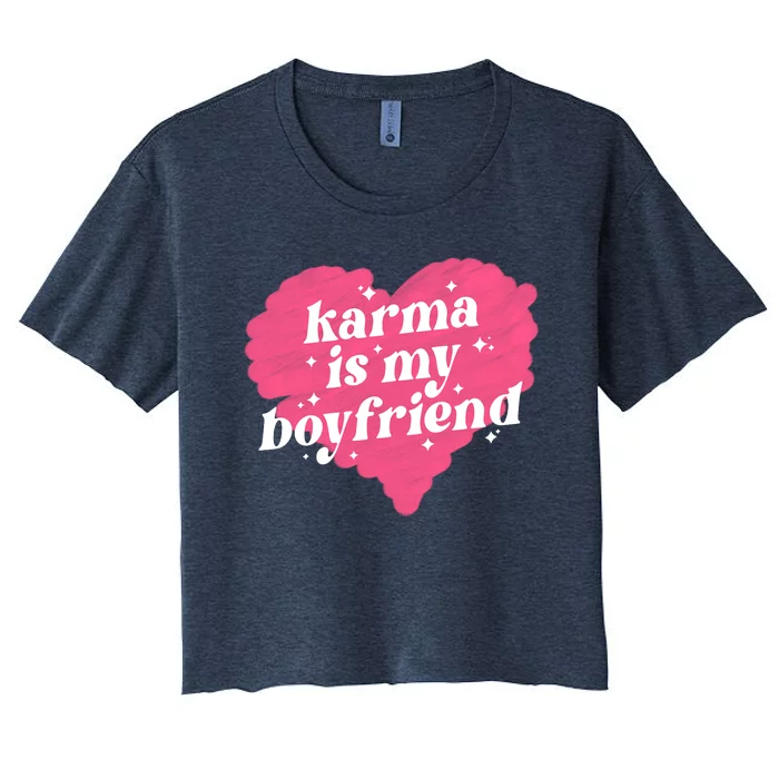 Karma Is My Boyfriend Pink Heart Women's Crop Top Tee