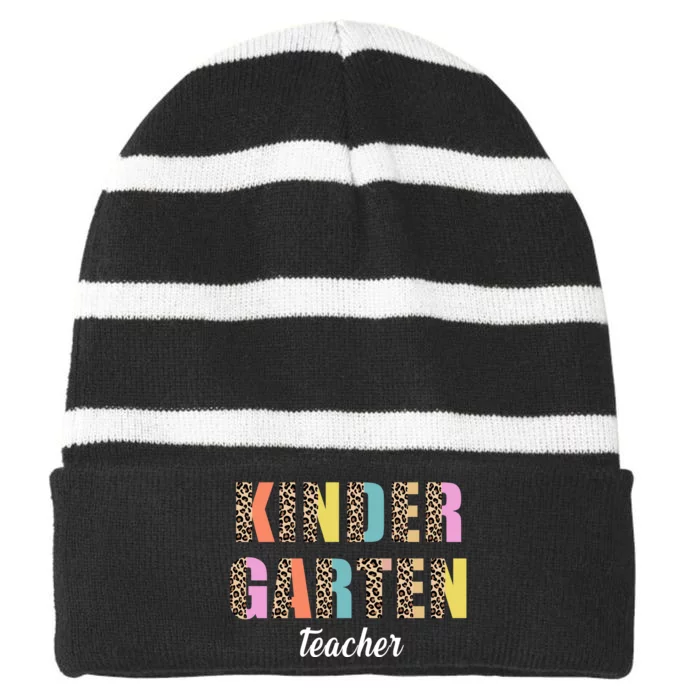 Kinder Garten Teacher Leopard Logo Striped Beanie with Solid Band