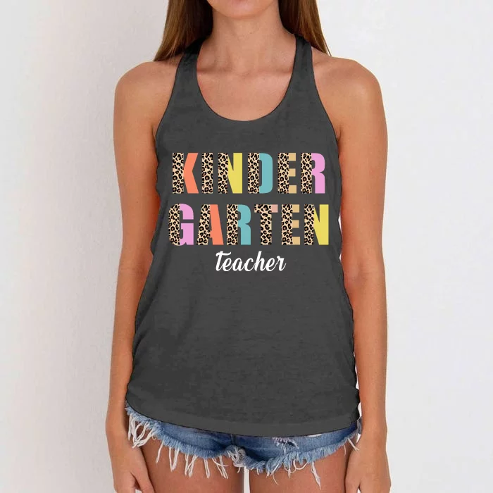 Kinder Garten Teacher Leopard Logo Women's Knotted Racerback Tank