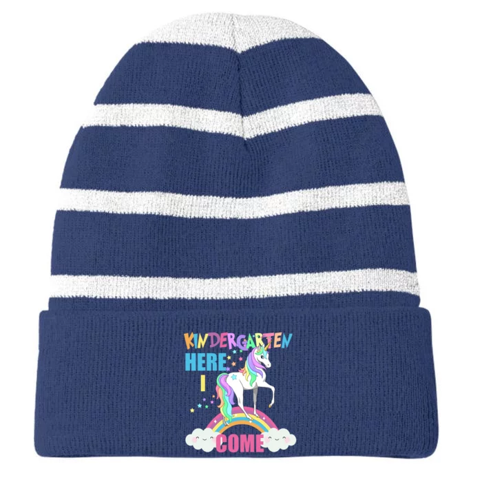 Kindergarten Here I Come Magical Unicorn Striped Beanie with Solid Band