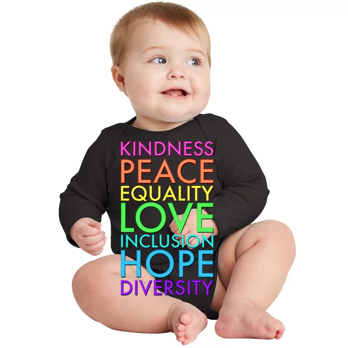 Kindness Peace Equality Love Hope Diversity Baby Long Sleeve Bodysuit