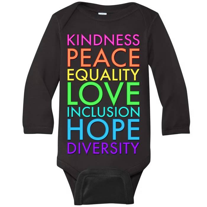 Kindness Peace Equality Love Hope Diversity Baby Long Sleeve Bodysuit