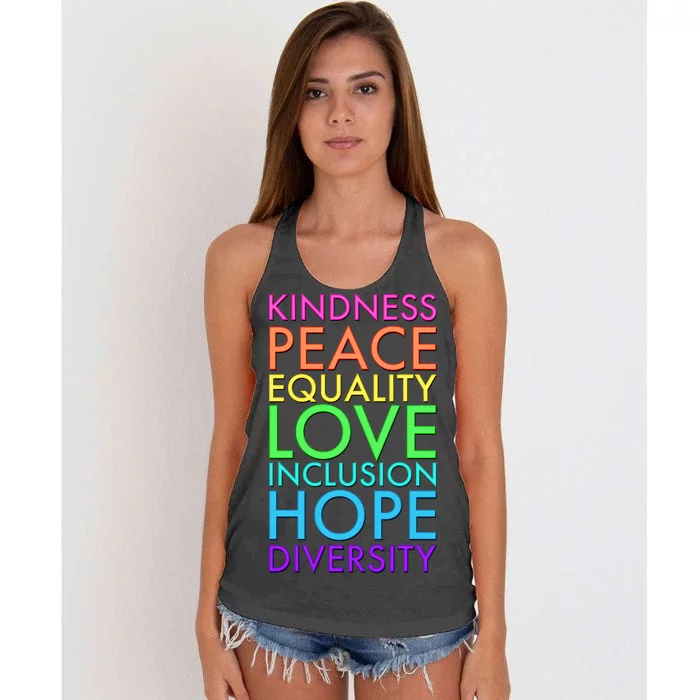 Kindness Peace Equality Love Hope Diversity Women's Knotted Racerback Tank