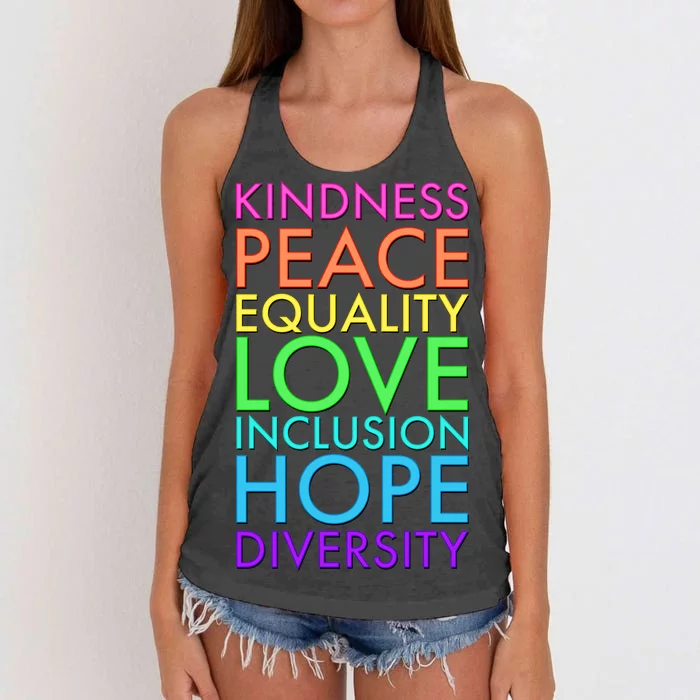 Kindness Peace Equality Love Hope Diversity Women's Knotted Racerback Tank