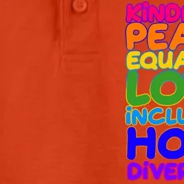 Kindness Peace Equality Love Inclusion Hope Diversity Rainbow Dry Zone Grid Performance Polo