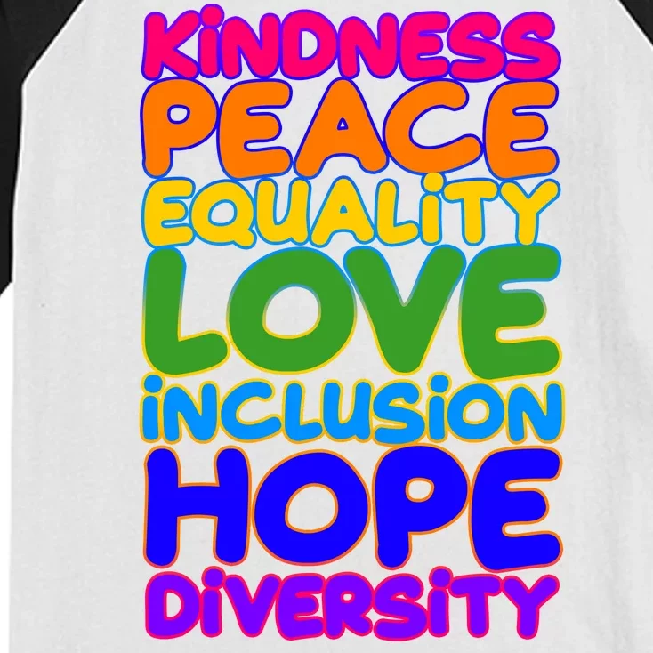 Kindness Peace Equality Love Inclusion Hope Diversity Rainbow Kids Colorblock Raglan Jersey