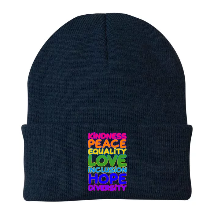 Kindness Peace Equality Love Inclusion Hope Diversity Rainbow Knit Cap Winter Beanie