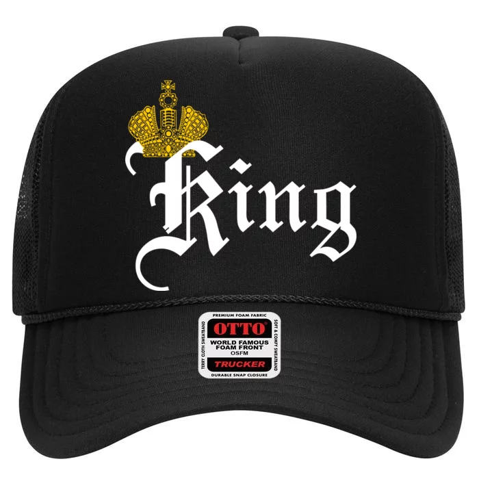 King Crown Old English Logo High Crown Mesh Trucker Hat