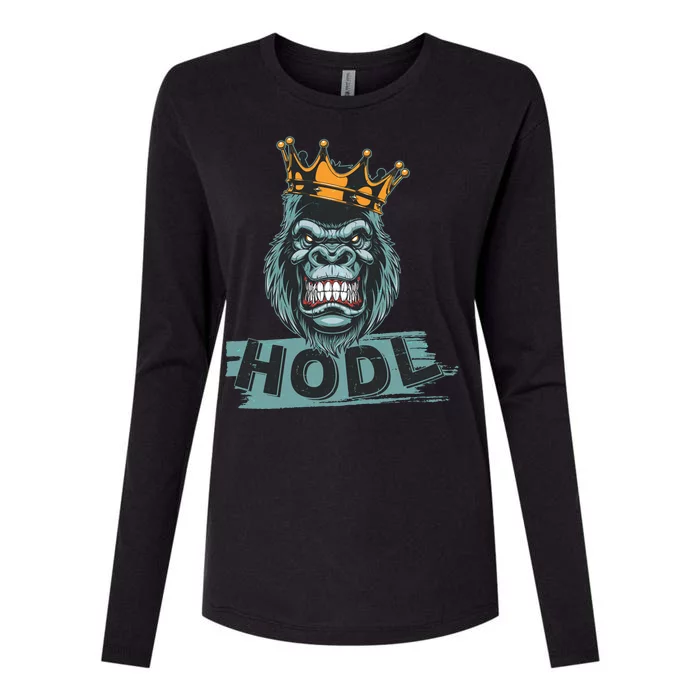 King Gorilla Apes HODL Wall Street Stock Market Womens Cotton Relaxed Long Sleeve T-Shirt