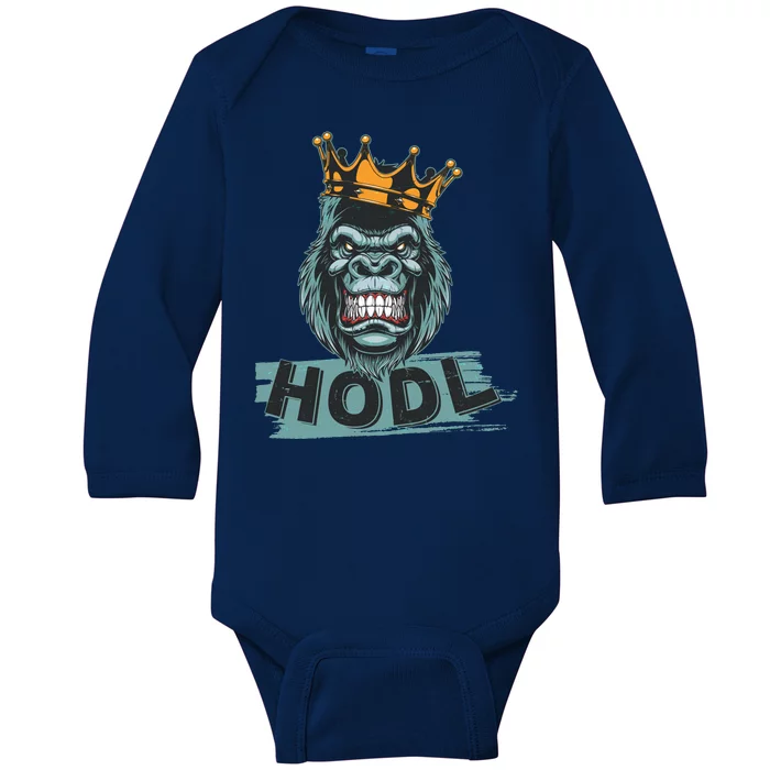 King Gorilla Apes HODL Wall Street Stock Market Baby Long Sleeve Bodysuit