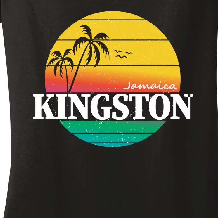 Kingston Jamaica Retro Women's V-Neck T-Shirt