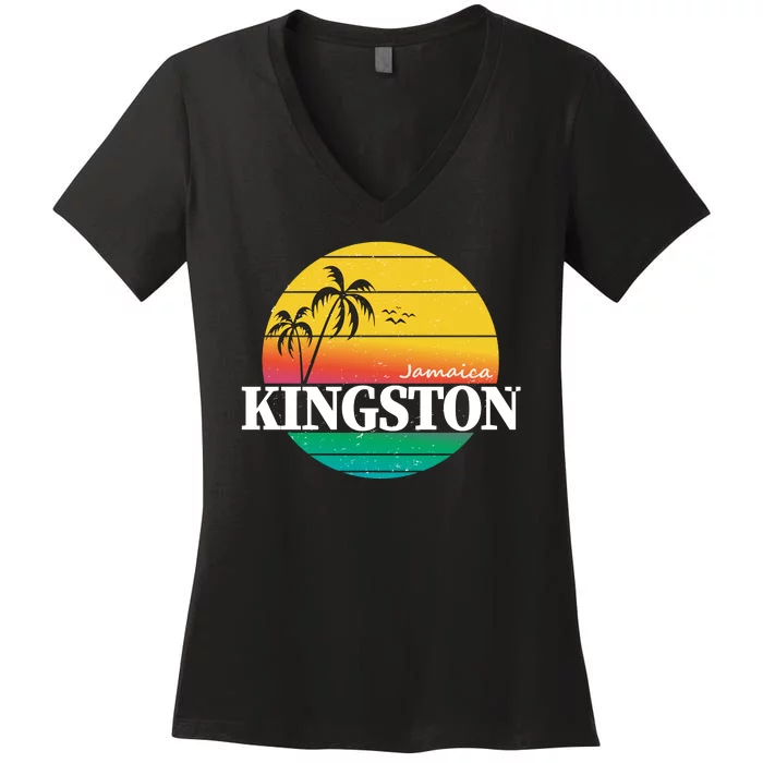 Kingston Jamaica Retro Women's V-Neck T-Shirt