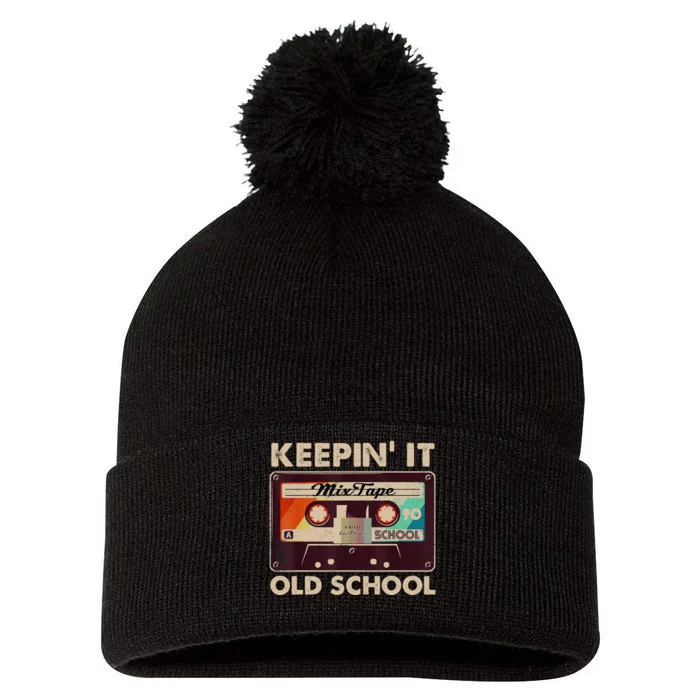 Keeping It Old School Retro Vintage 90s Mixtape Pom Pom 12in Knit Beanie