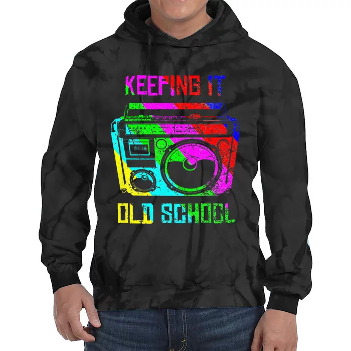 Keeping It Old School 80s 90s Portable Stereo Retro Music Tie Dye Hoodie