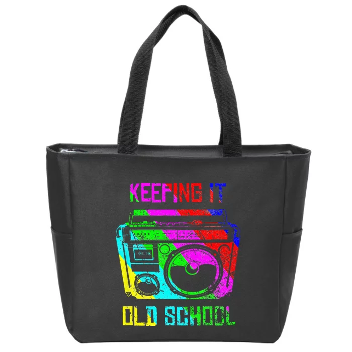 Keeping It Old School 80s 90s Portable Stereo Retro Music Zip Tote Bag