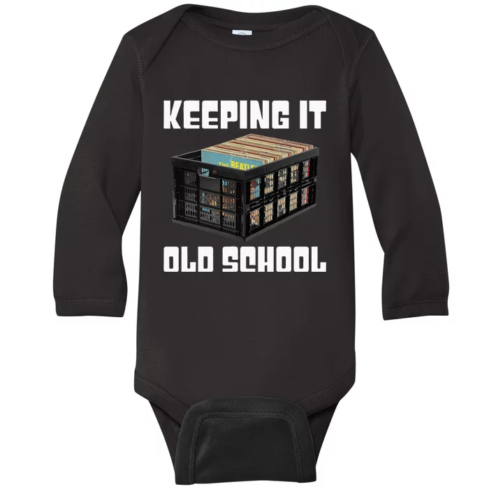 Keeping It Old School Music Vinyl Records LP Lover Baby Long Sleeve Bodysuit