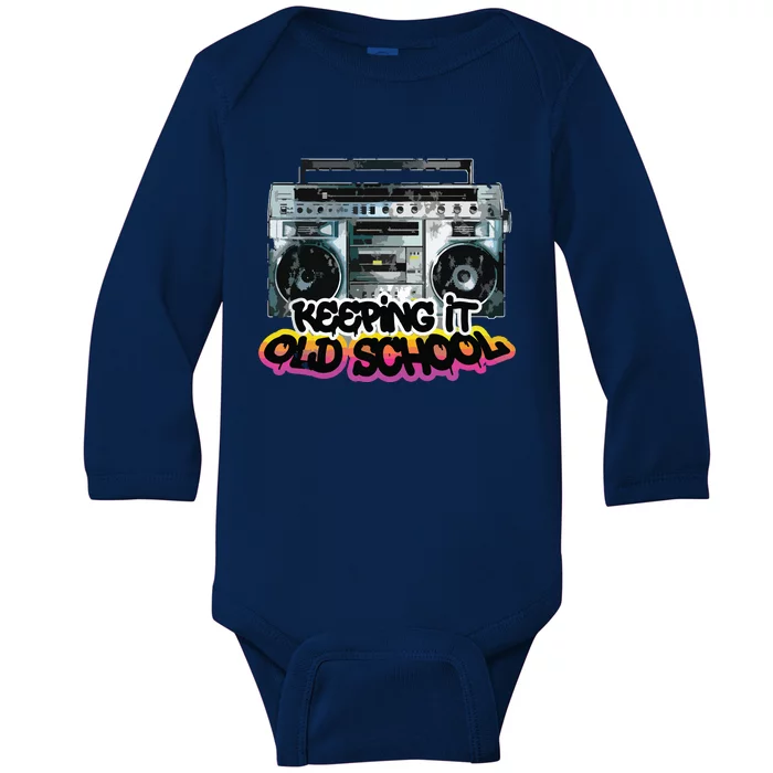 Keeping It Old School Vintage Boombox 80s Baby Long Sleeve Bodysuit