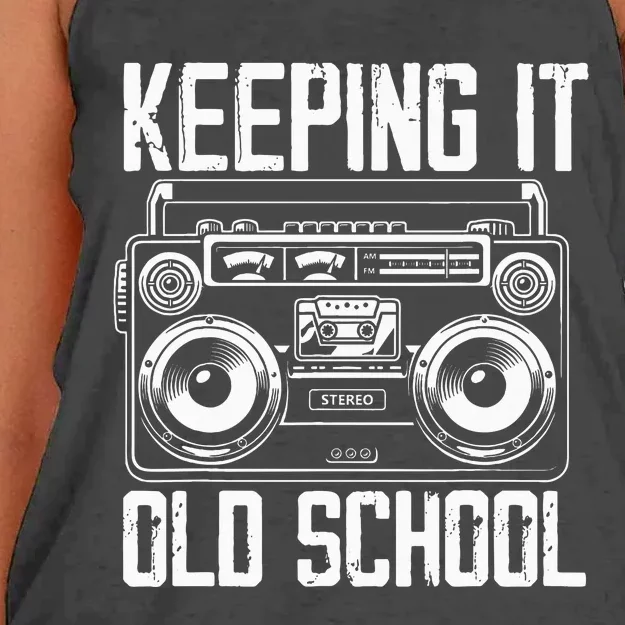 Keeping It Old School 80s 90s Music Lover Funny Hip Hop Women's Knotted Racerback Tank