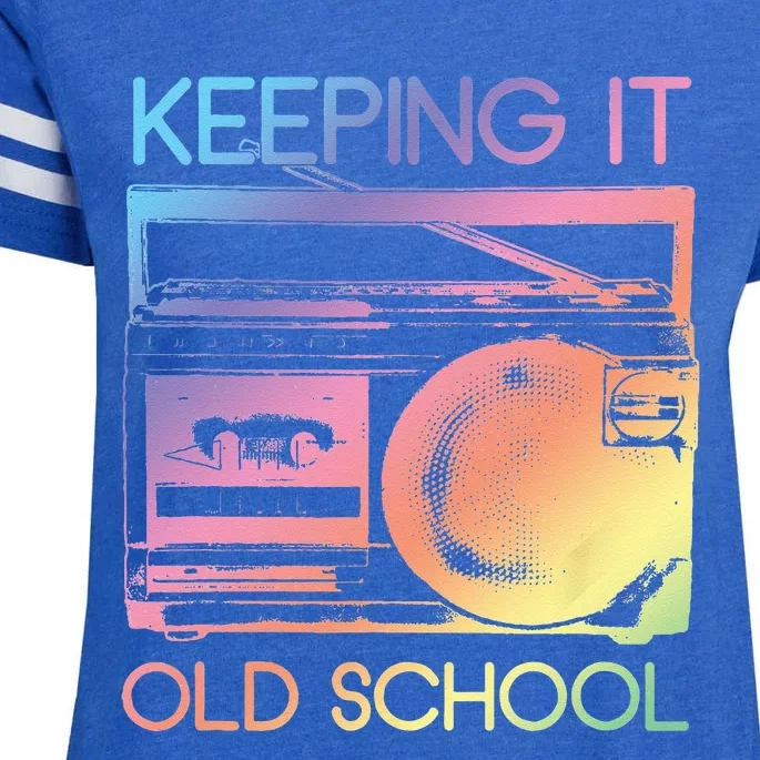 Keeping It Old School Retro 80s 90s Boombox Music Enza Ladies Jersey Football T-Shirt