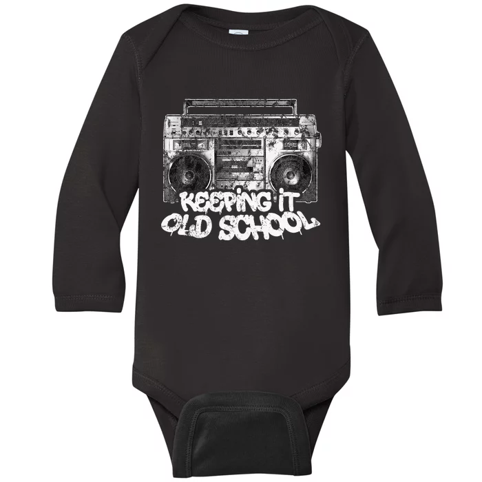 Keeping It Old School Vintage Boombox Graffiti Baby Long Sleeve Bodysuit