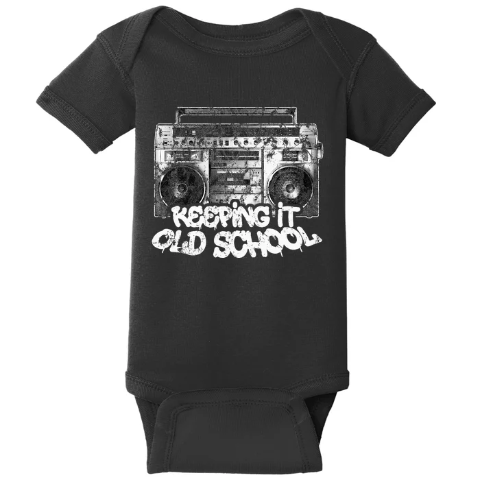 Keeping It Old School  Vintage Boombox Graffiti Baby Bodysuit