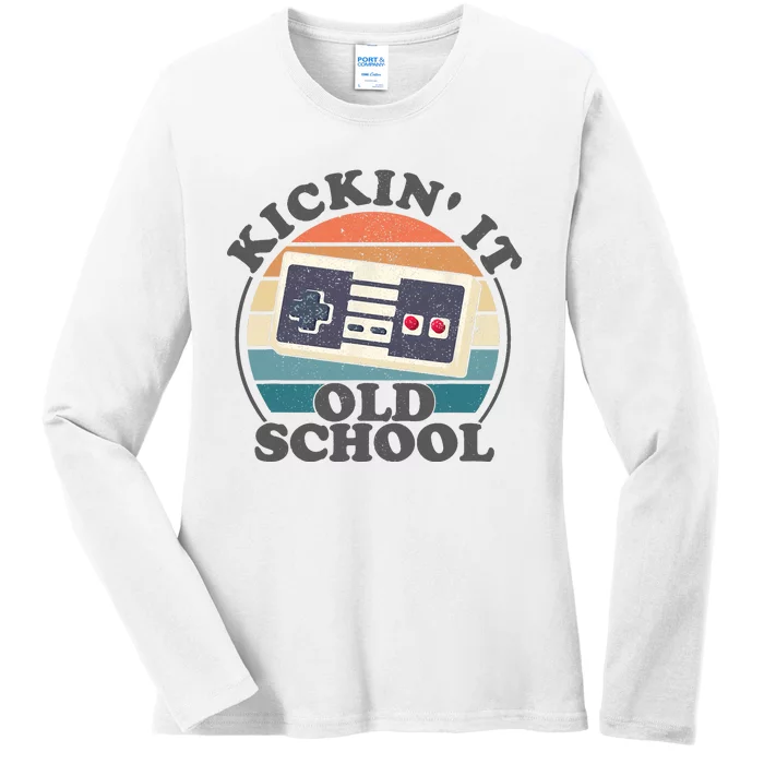 Kickin It Old School Retro 80s Video Game Gaming Gamer Gift Ladies Long Sleeve Shirt