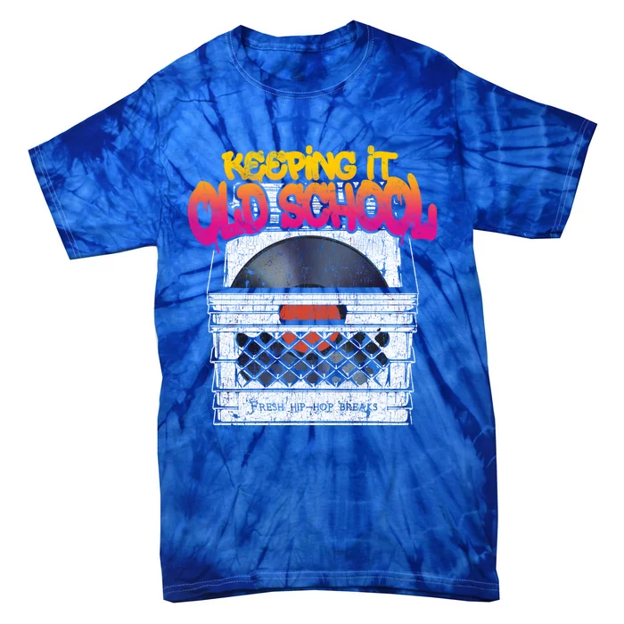 Keeping It Old School Great Gift Vinyl Record Crate 80s 90s Dj Gift Tie-Dye T-Shirt