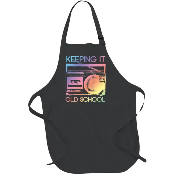 Keeping It Old School Retro 80s 90s Boombox Music Full-Length Apron With Pocket