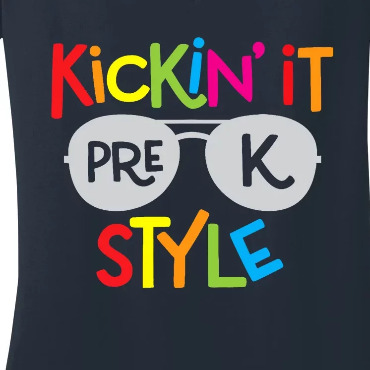 Kickin it Pre-K Style Back to School Teacher Women's V-Neck T-Shirt