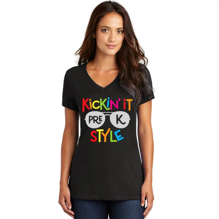 Kickin it Pre-K Style Back to School Teacher Women's V-Neck T-Shirt