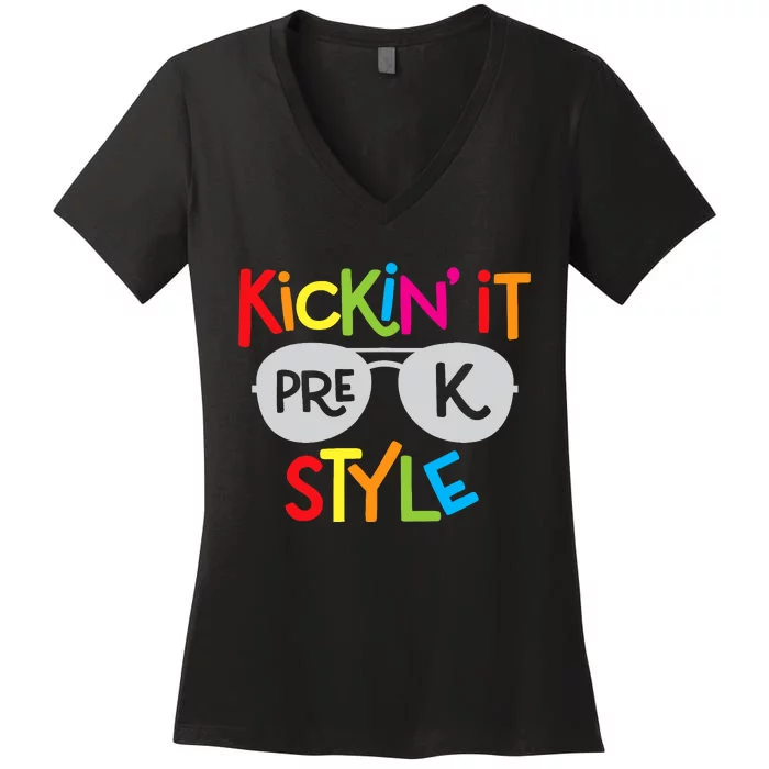 Kickin it Pre-K Style Back to School Teacher Women's V-Neck T-Shirt