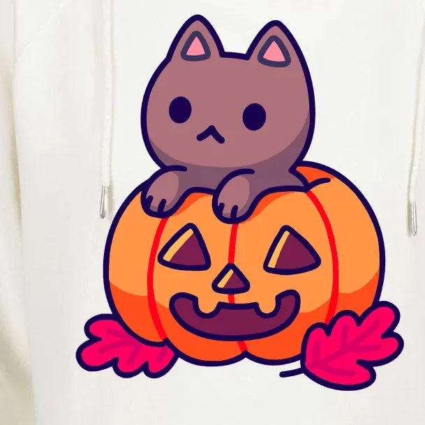 Kitten In pumpkin Cute Halloween Womens Funnel Neck Pullover Hood