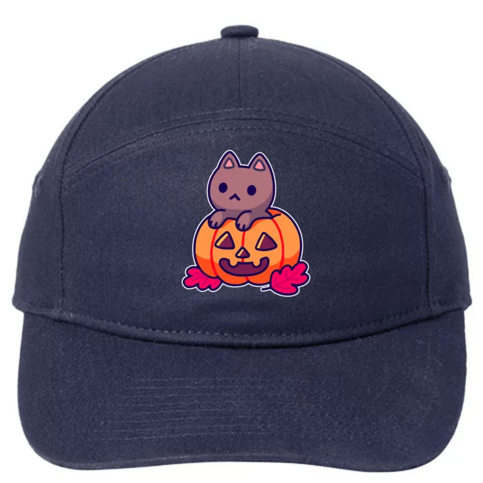 Kitten In pumpkin Cute Halloween 7-Panel Snapback Hat