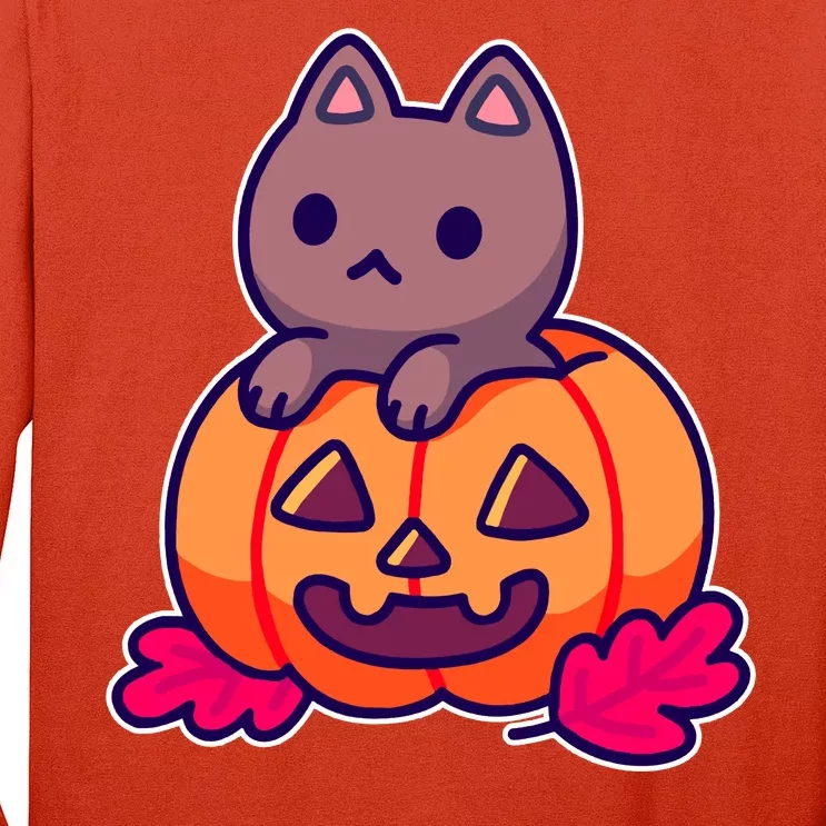 Kitten In pumpkin Cute Halloween Long Sleeve Shirt