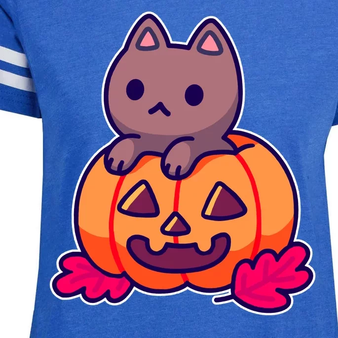 Kitten In pumpkin Cute Halloween Enza Ladies Jersey Football T-Shirt