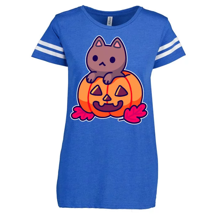 Kitten In pumpkin Cute Halloween Enza Ladies Jersey Football T-Shirt